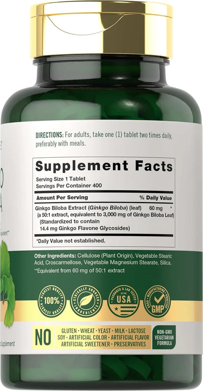 Ginkgo Biloba 3000Mg | 400 Tablets | Vegetarian Supplement for Men and Women | by